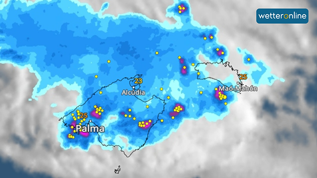 WetterRadar zeigt Gewitter auf Mallorca