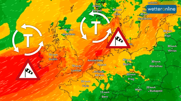 WindRadar: Eine typische Wetterlage des Winters. Sturm- und Orkantiefs wühlten die Nordsee ordentlich auf.