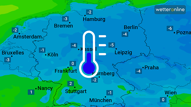 Karte der Tiefstwerte in der Nacht zum 1. Weihnachtsfeiertag