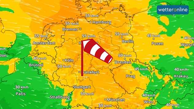 WindRadar zeigt kräftige Böen in Deutschland