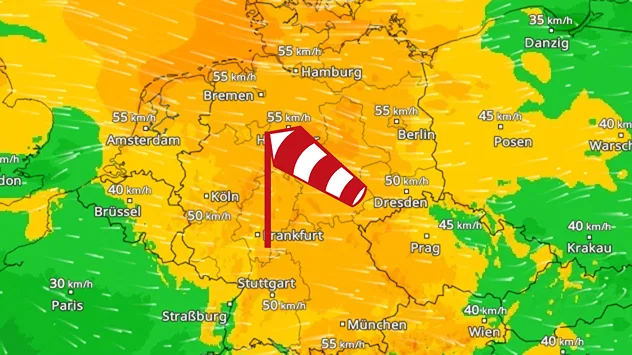 WindRadar zeigt kräftige Böen in Deutschland