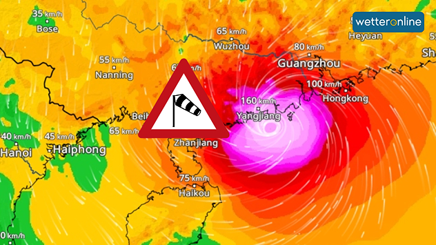 WindRadar zeigt Windgeschwindigkeiten über 150 Kilometer pro Stunde an der Küste Chinas