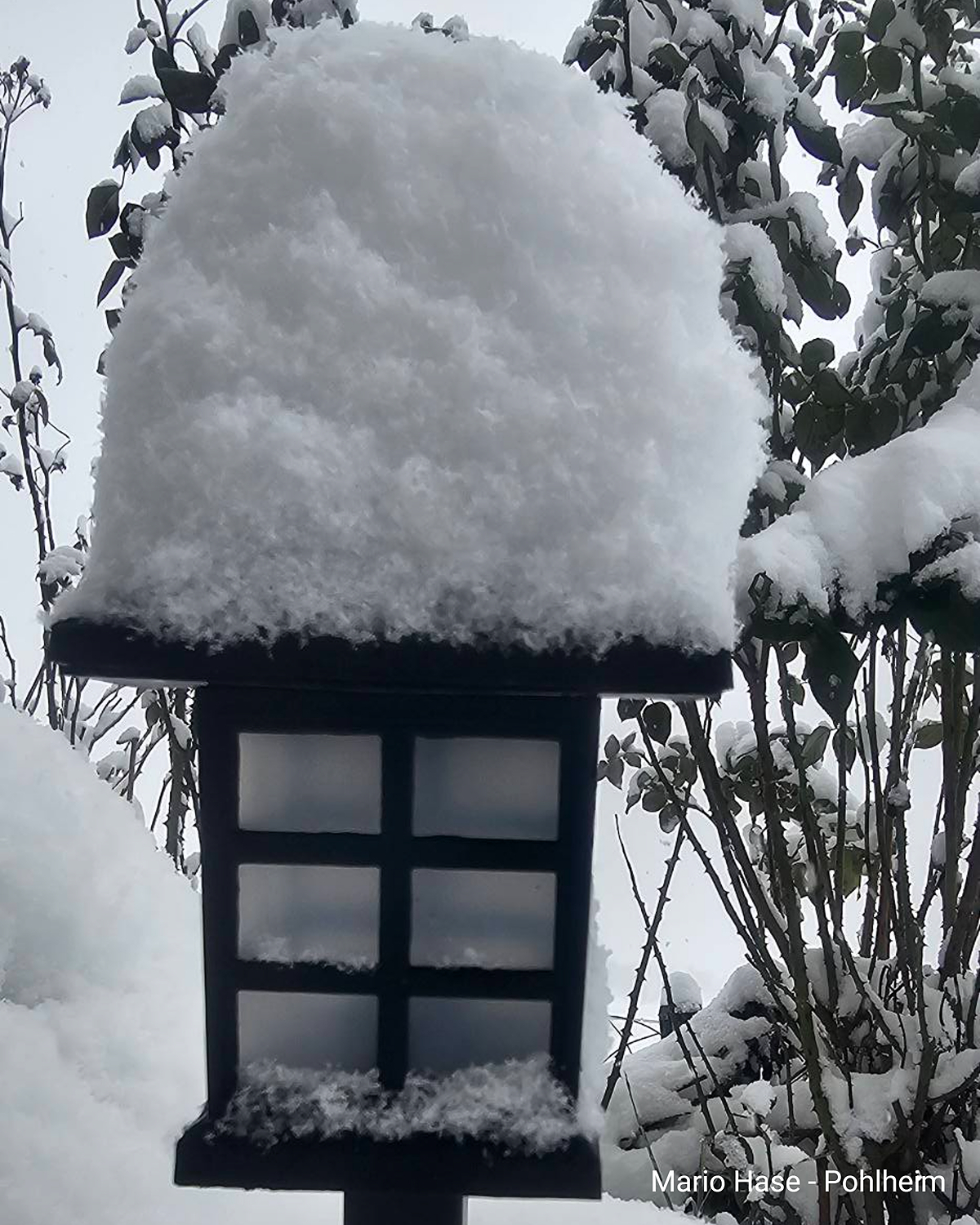 Dicke Schneehaube auf einem Vogelhaus in Polheim in Hessen
