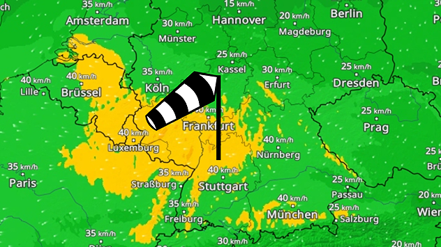 Das WindRadar zeigt die Böen am Nachmittag.