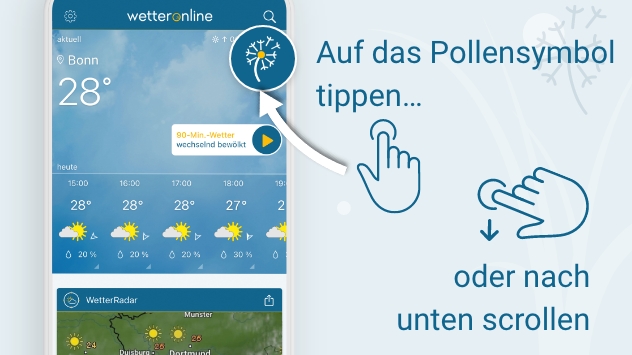 Auf das Pollensymbol tippen - oder nach unten scrollen