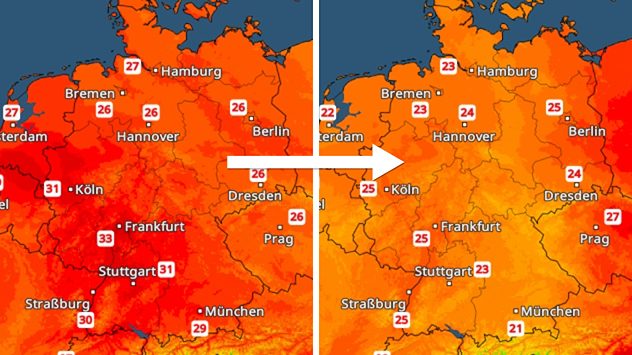 Temperaturvergleich Samstag und Montag