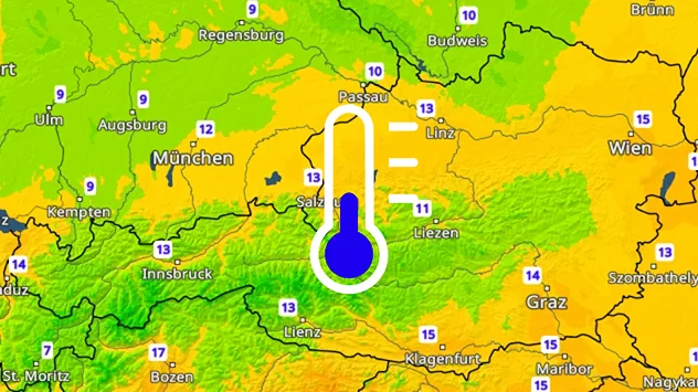 Temperaturkarte der nächtlichen Tiefstwerte in Österreich. Besonders im Westen wird die Nacht deutlich frischer.