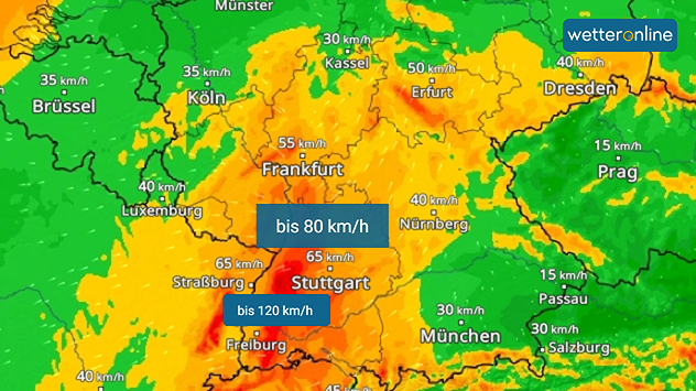 WindRadar zeigt Sturm am Donnerstagmorgen