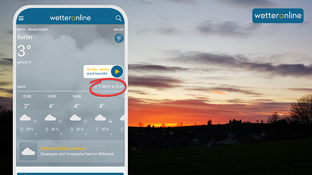 Sonnenauf- und Sonnenuntergangszeiten in der WetterOnline-App