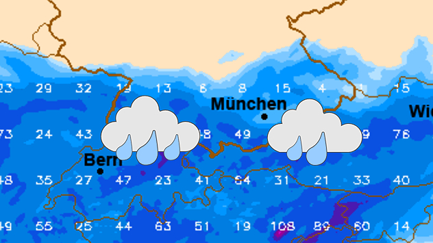 Regensummenkarte für Süddeutschland bis Freitag früh