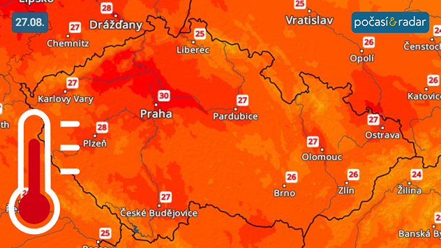 Předpověď maximálních teplot v Česku na středu 27. 8. Zejména ve středu a ve čtvrtek tak očekáváme i tropické teploty.