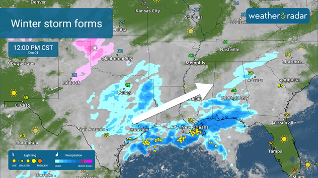 A new winter storm forms in the deep South.
