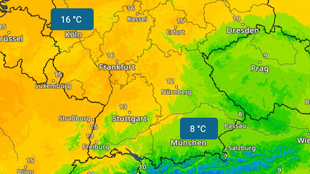 TemperaturRadar-Vorhersage für heute Nachmittag.