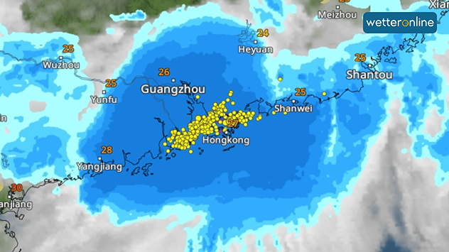 Unser weltweites WetterRadar zeigt einen mächtigen &quot;Gewitterklops&quot; im Großraum Hongkong.