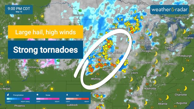 The most significant severe risk is centered along the central Plains with strong tornadoes, large hail and damaging winds possible