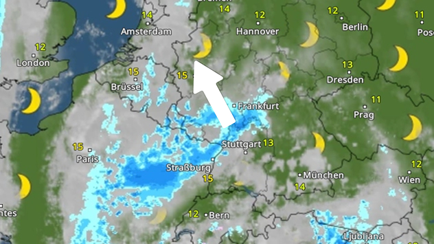 Heute Abend zieht ein Regengebiet in den Westen von Deutschland.