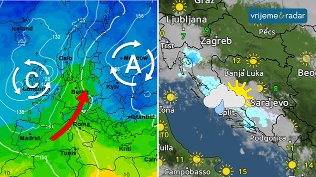 Temperature i oko 10°C. Oblaci i Sunce