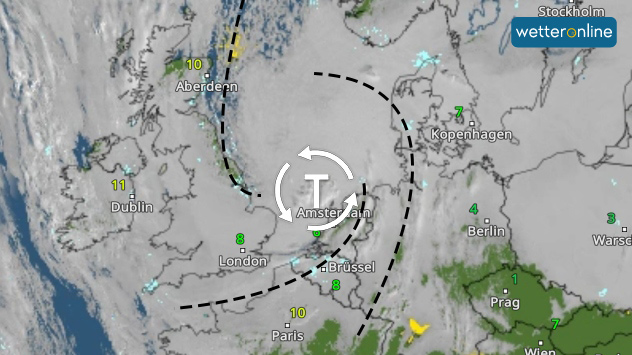 WetterRadar zeigt leicht angedeutet ein Tief über der Nordsee