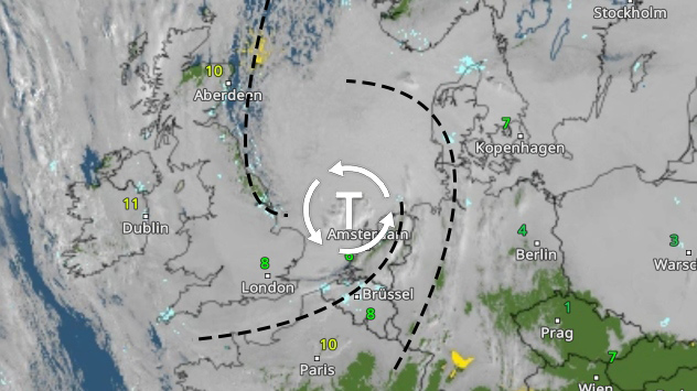 WetterRadar zeigt leicht angedeutet ein Tief über der Nordsee