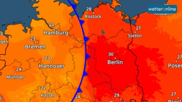 Hamburg 22 Grad, Berlin 30 Grad: Die Kaltfront von Tief NICOLE sorgt heute für große Unterschiede