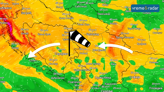Jak vetar u sredu i četvrtak