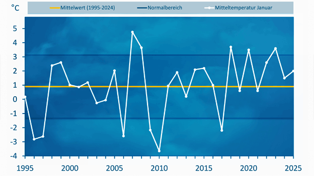 Der Januar 2025 war im Vergleich zum Mittel etwas wärmer.