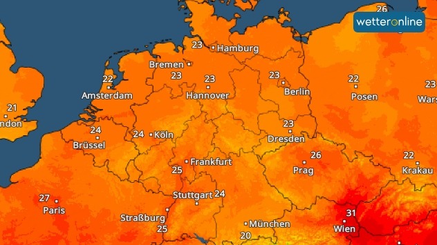 TemperaturRadar für Donnerstag zeigt nur noch 22 bis 26 Grad
