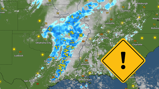 The WeatherRadar shows the severe weather is expected across the Mississippi Valley on Saturday.