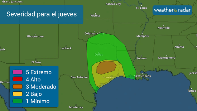 Riesgo de tormentas severas, nivel 3 de 5 para el Sureste de Texas. 