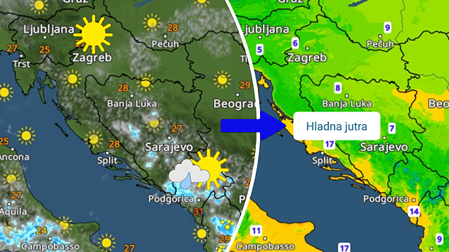 Sunce i oblaci. Vjetar jača i svježije