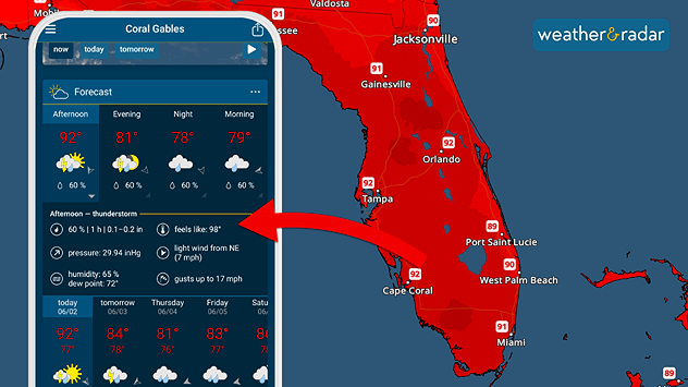 The 'feels like' temperature can be found in the daily forecast section as well as the hourly forecast.