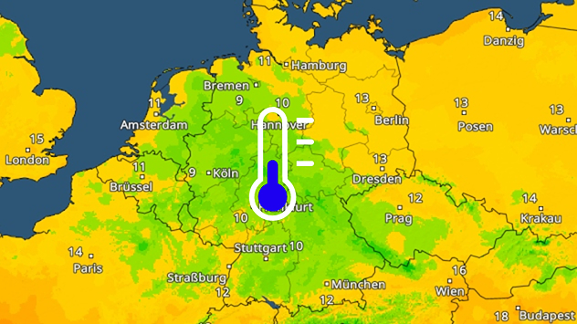 Das TemperaturRadar zeigt die aktuellen Temperaturen. In der Landesmitte sind es nur knapp 10 Grad.