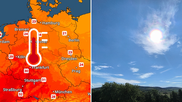 Die Karte zeigt die Höchstwerte für Montag. Im Westen gibt es wieder 30 Grad oder mehr.