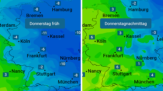 Taupunkte Vergleich für Westen - Heute Morgen und Nachmittag