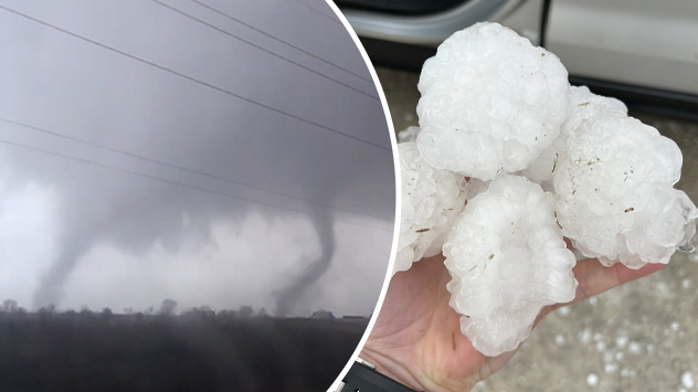 Riesenhagel und seltener Zwilingstornado.