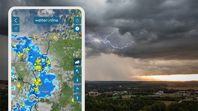 Das WetterRadar von WetterOnline zeigt Gewitter rechtzeitig an.