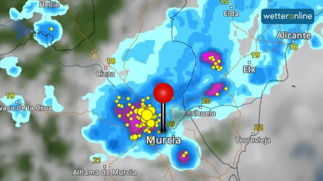 WetterRadar von Mittwochabend für die Region Murcia