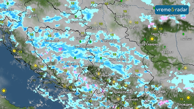 Oblaci i kiša u subotu