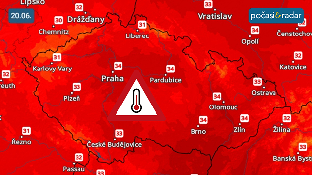 Předpověď maximálních denních teplot v Česku na sobotu 20. června: Závěr tohoto týdne do Česka přinese velmi vysoké teploty – například v sobotu mohou odpolední maxima dosáhnout ojediněle až 35 °C.