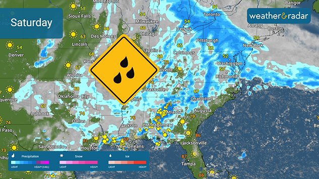Saturday rain rolls across the East