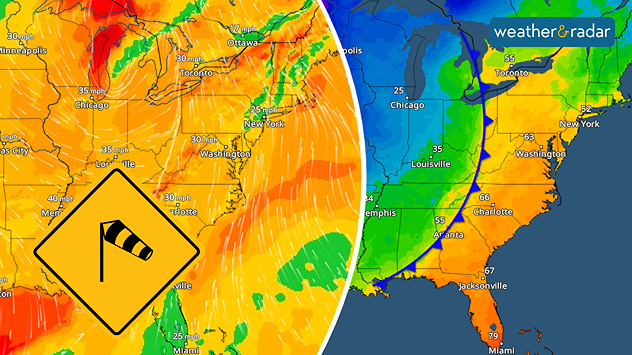 A strong cold front triggers gusty winds.