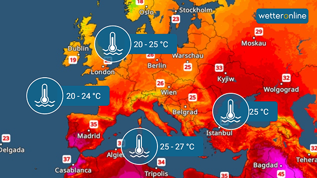 Die aktuellen Wassertemperaturen in Europa.