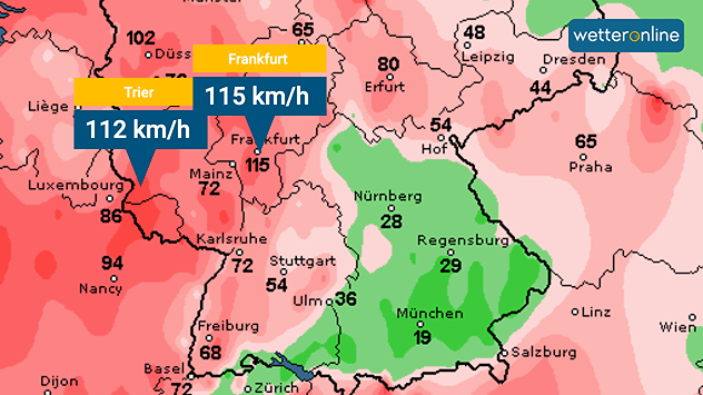 Die Karte zeigt die Windspitzen um 16:15 Uhr.
