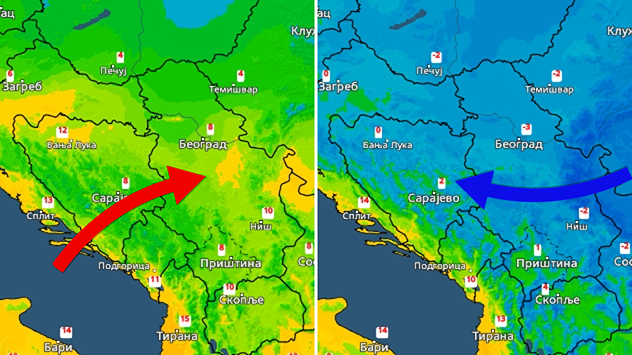 Toplije, pa zahlađenje