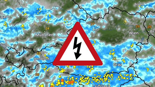 Wetterkarte mit kräftigen Schauern und Gewitter am Wochenende in Österreich.