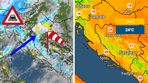 Do 24°C danju, olujni vjetar i poplave