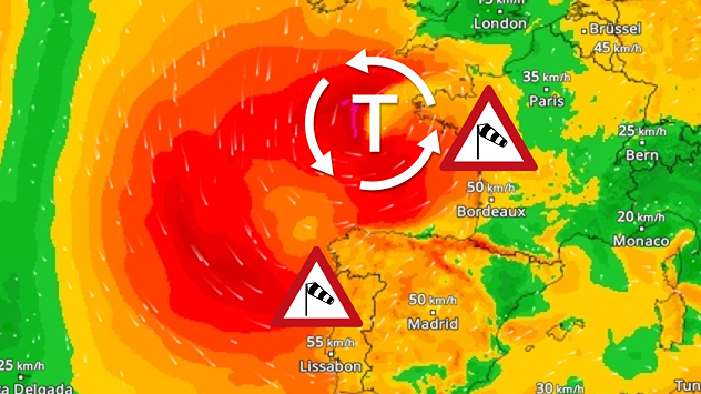 WindRadar zeigt Sturmtief vor der Bretagne