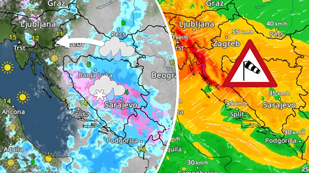 Hladnije, vjetrovitije. Kiša i snijeg