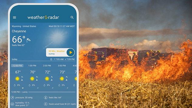 Wildfires can spark anywhere, anytime. The Weather & Radar app can help you determine your area's risk.