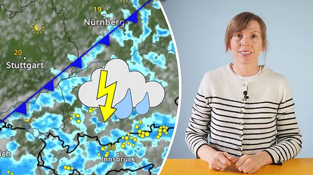 Eine Kaltfront zieht gerade über Bayern hinweg. Dahinter wird es deutlich unbeständiger: Vor allem südlich der Front gehen bereits viele Schauer und Gewitter nieder. Rund um die Alpen blitzt und donnert es stellenweise kräftig. Nördlich der Front, etwa Richtung Nürnberg, ist es dagegen noch überwiegend trocken. Im Westen, rund um Stuttgart, zeigt sich sogar noch häufiger die Sonne. Die Gewitter breiten sich im weiteren Verlauf aber nach Südosten aus.
